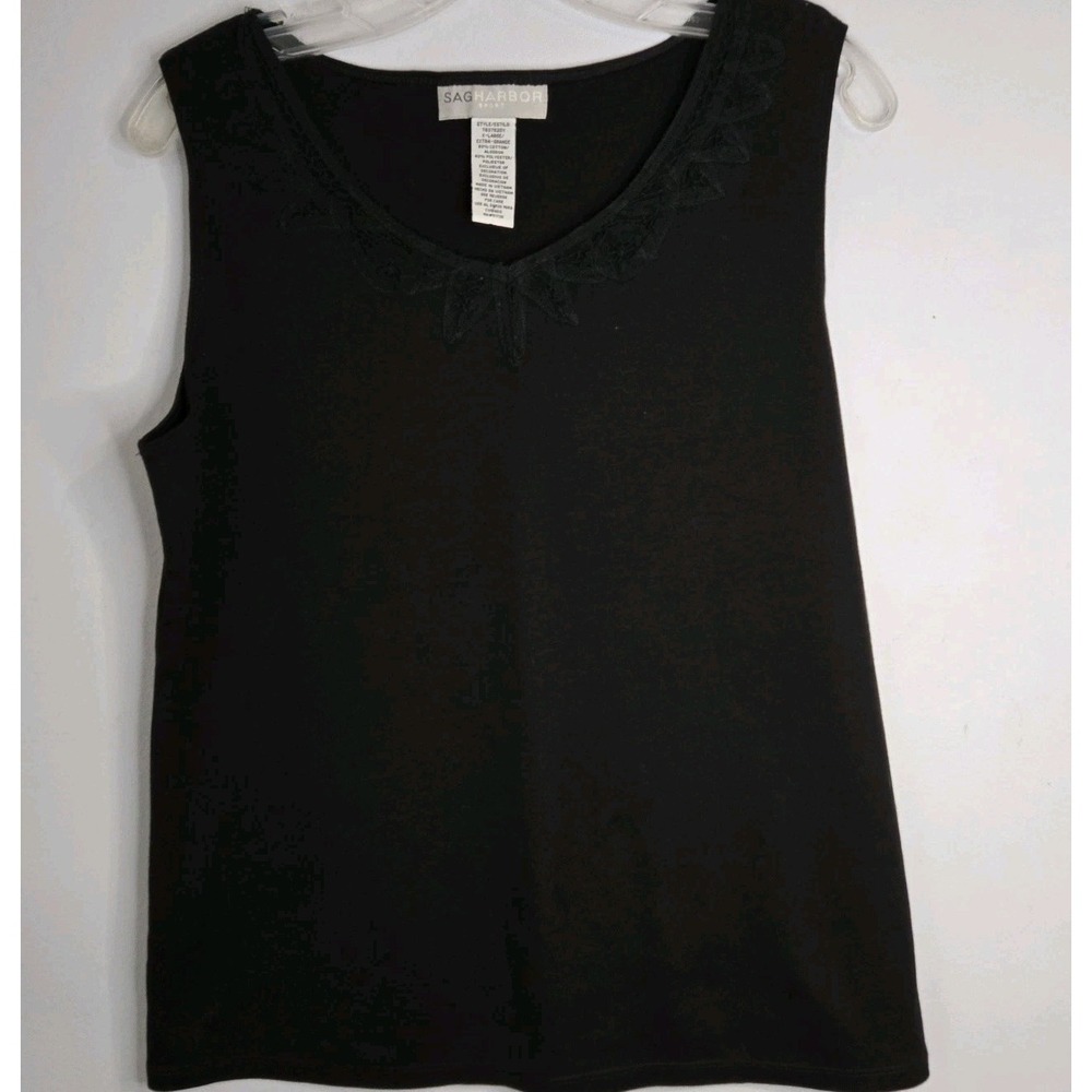 Sag Harbor Women XL Black Sleeveless  Neckline Applique Business Minimalist Chic
